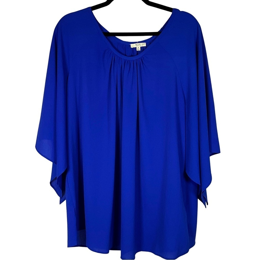 Kori Blouse Size XL Royal Blue Chiffon Sleeves